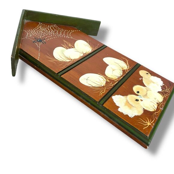 VTG Hand Painted Hen House Art Wooden Plaque Home Artist 1970s Eggs Chics - Picture 9 of 16